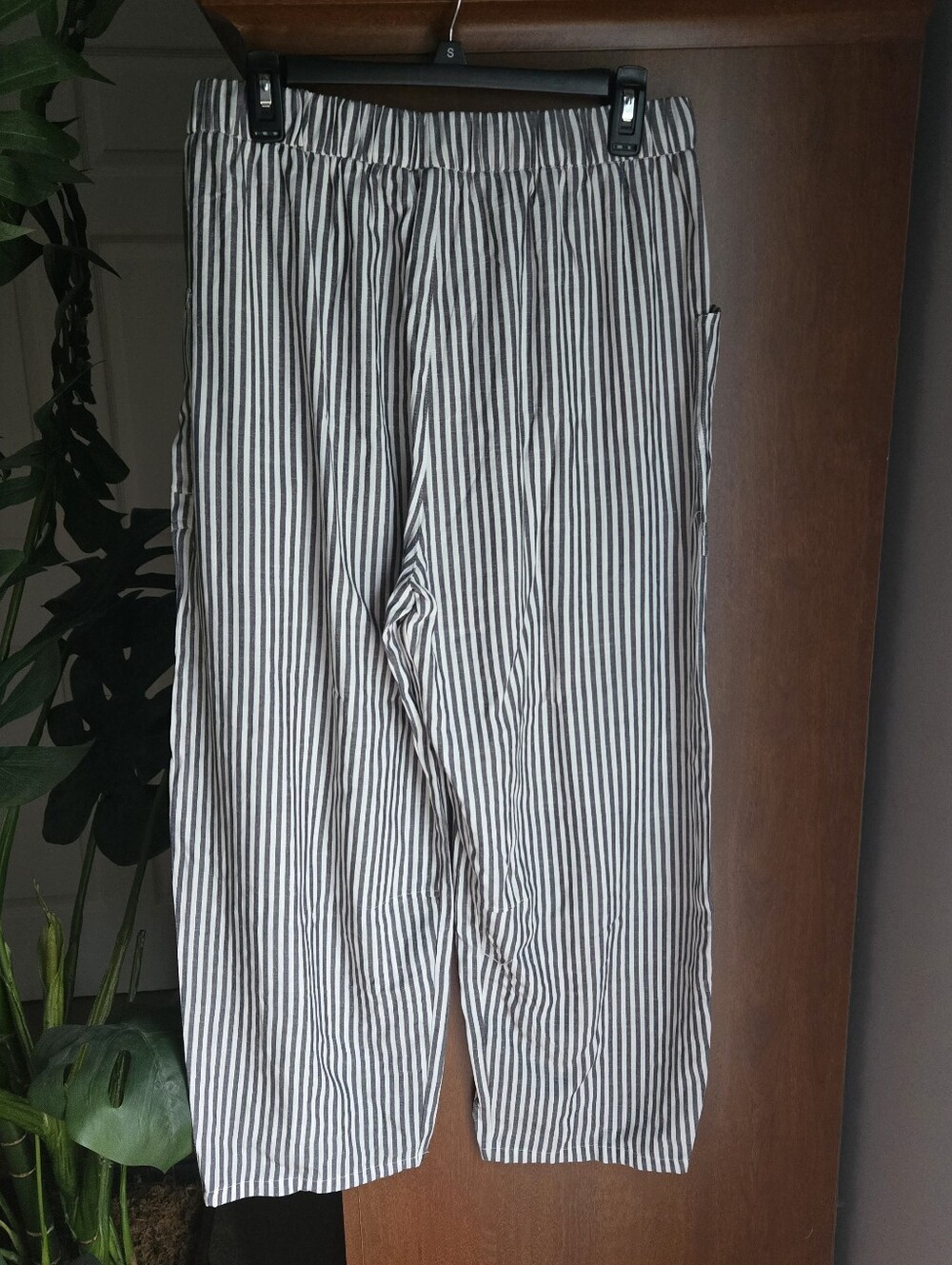 Women's Wide-Leg Striped Drawstring Pants - Black/White - Picture 3 of 7